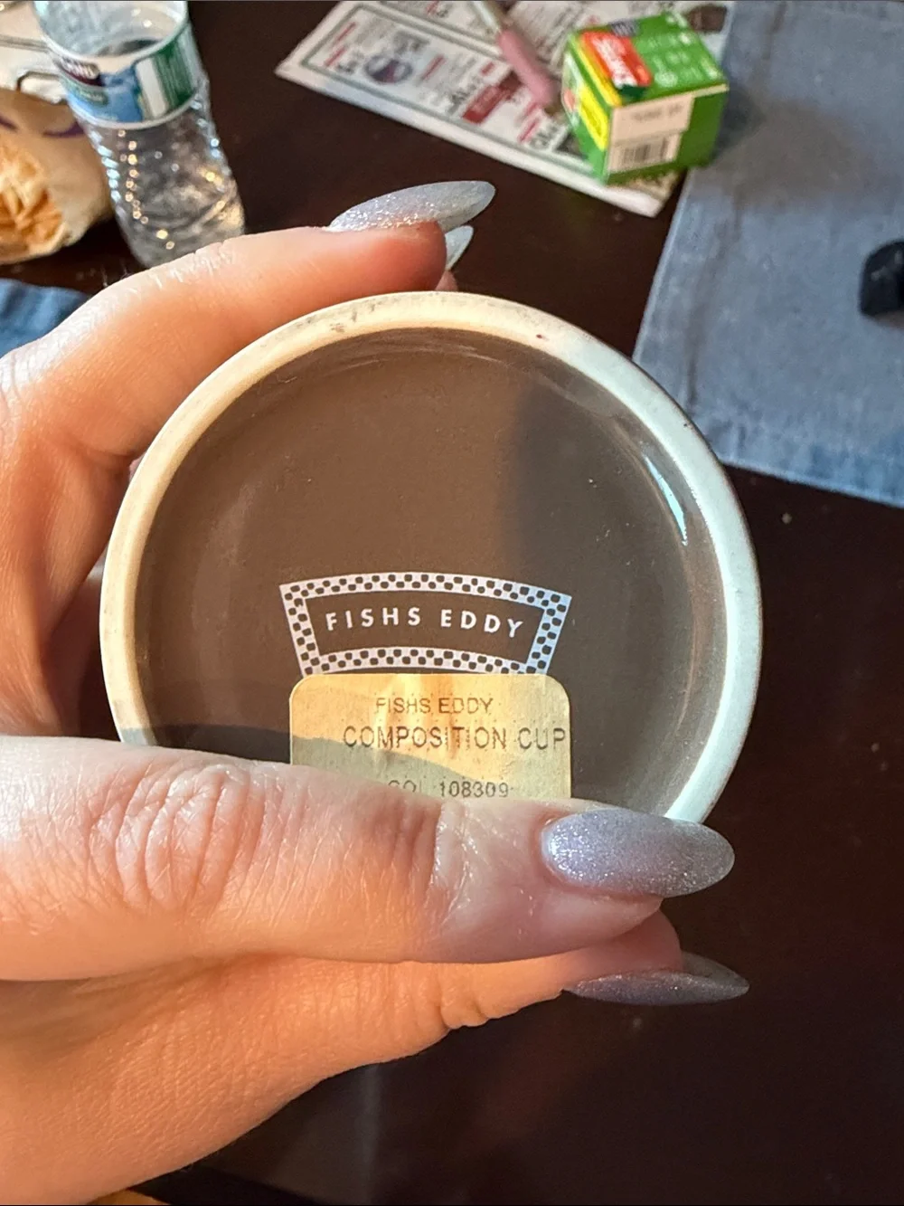 Speckled Brown Ceramic Composition Pencil Cup with Label - Fish’s Eddy